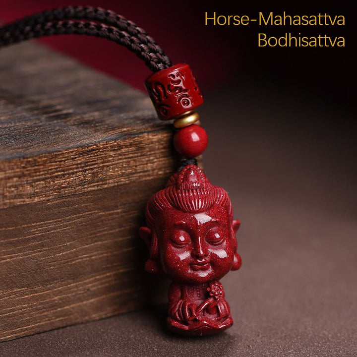 Buddha Stones Chinese Zodiac Natal Buddha Natural Cinnabar Amulet Keep Away Evil Spirits Necklace Pendant - Horse-Mahasattva Bodhisattva - image 16