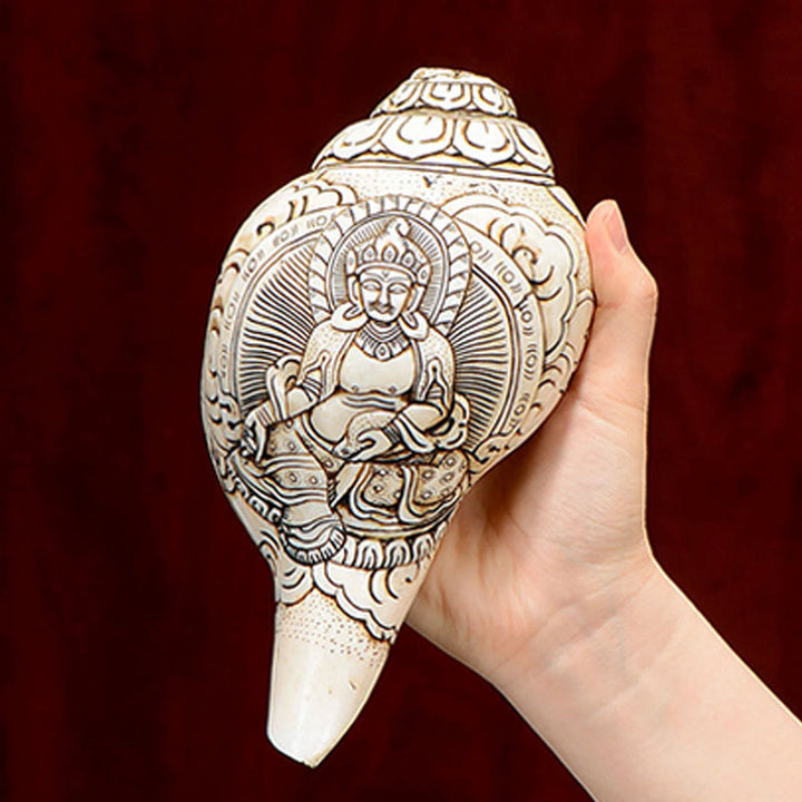 Tibetan Handmade Engraved Shankha Buddha Avalokitesvara Conch Shell Wealth Decoration - image 6