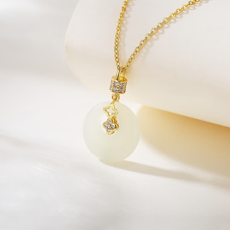 Buddha Stones 925 Sterling Silver Hetian White Jade Coin Flower Peace Buckle Luck Necklace Pendant - Flower White Jade - image 5