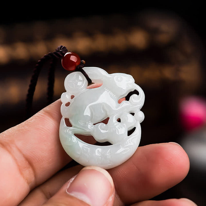 Year of the Rabbit White Jade Crescent Moon Protection Necklace Pendant - image 3