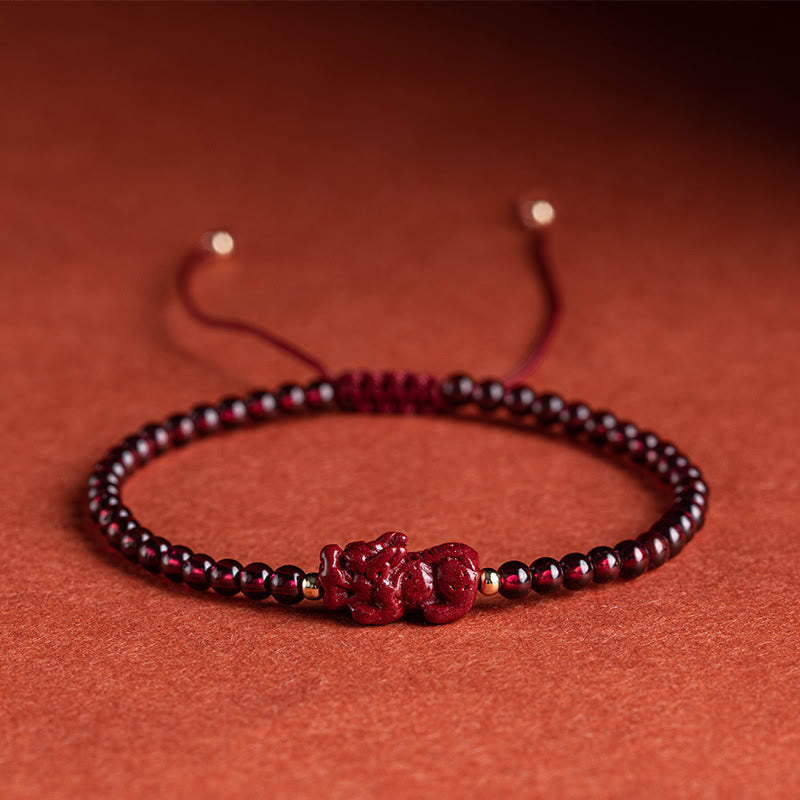 Buddha Stones Garnet Cinnabar PiXiu Blessing Calm String Bracelet - Pixiu(Wrist Circumference 14-19cm) - image 5
