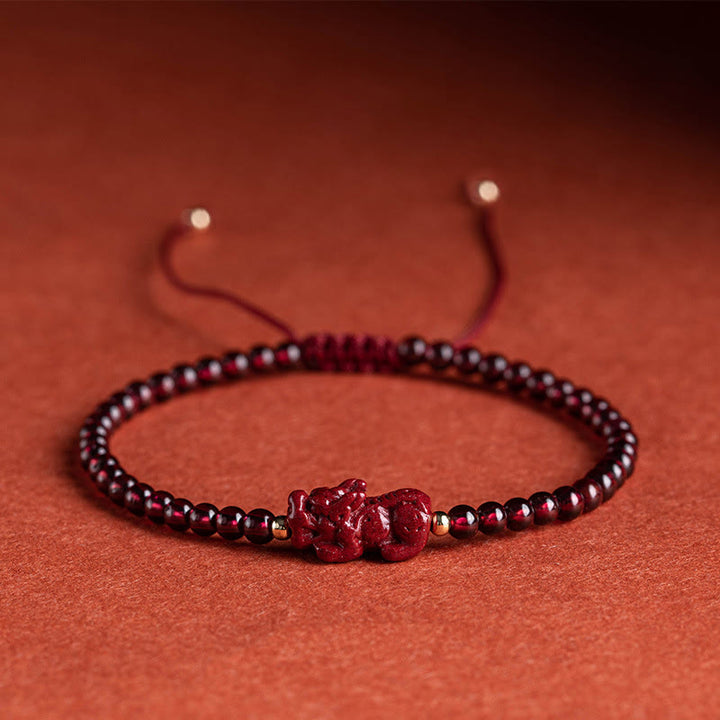Buddha Stones Garnet Cinnabar PiXiu Blessing Calm String Bracelet - Pixiu(Wrist Circumference 14-19cm) - image 5