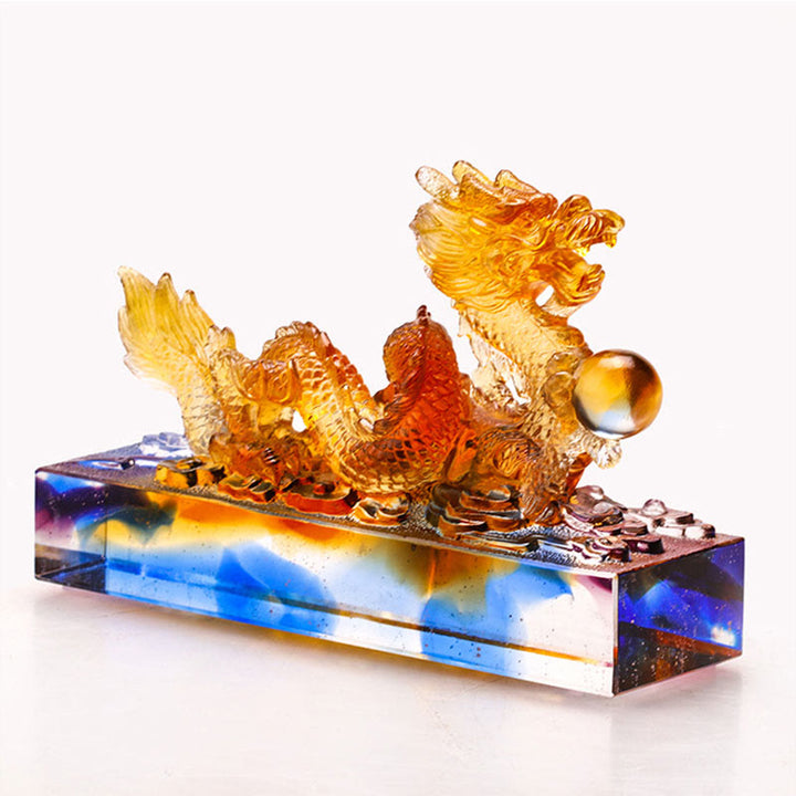Buddha Stones Handmade Multicolored Dragon Liuli Crystal Art Piece Protection Home Office Decoration - image 3