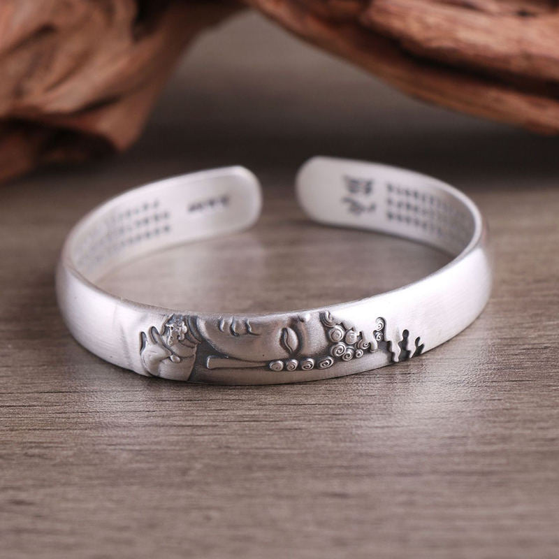 Buddha Stones 999 Sterling Silver Buddha Head Heart Sutra Serenity Bracelet Bangle - image 12