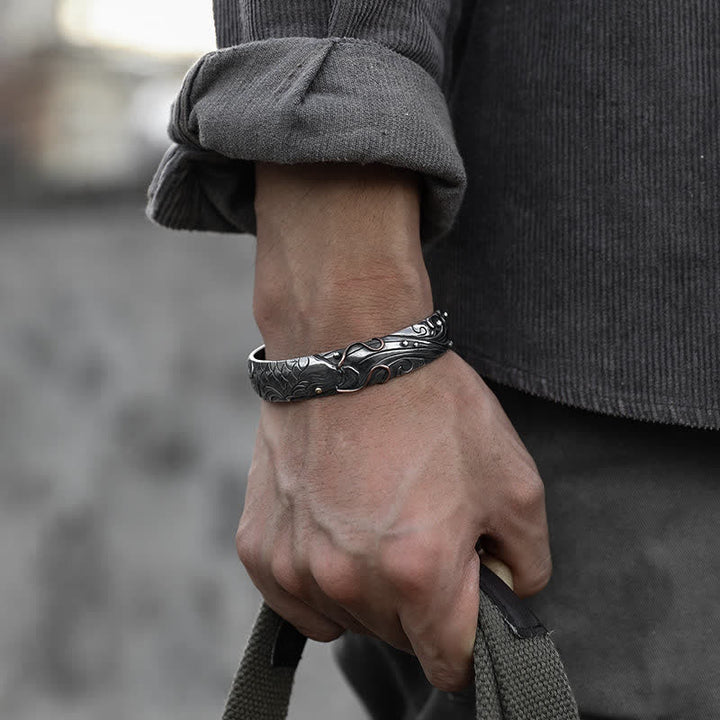 Buddha Stones 999 Sterling Silver 990 Gold Koi Fish Luck Wealth Success Bracelet Bangle - image 1