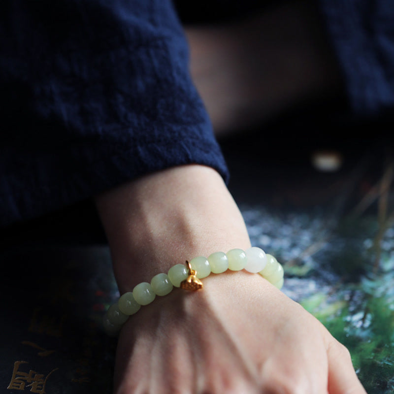 Buddha Stones Jade Lotus Abundance Adjustable Bracelet - image 3