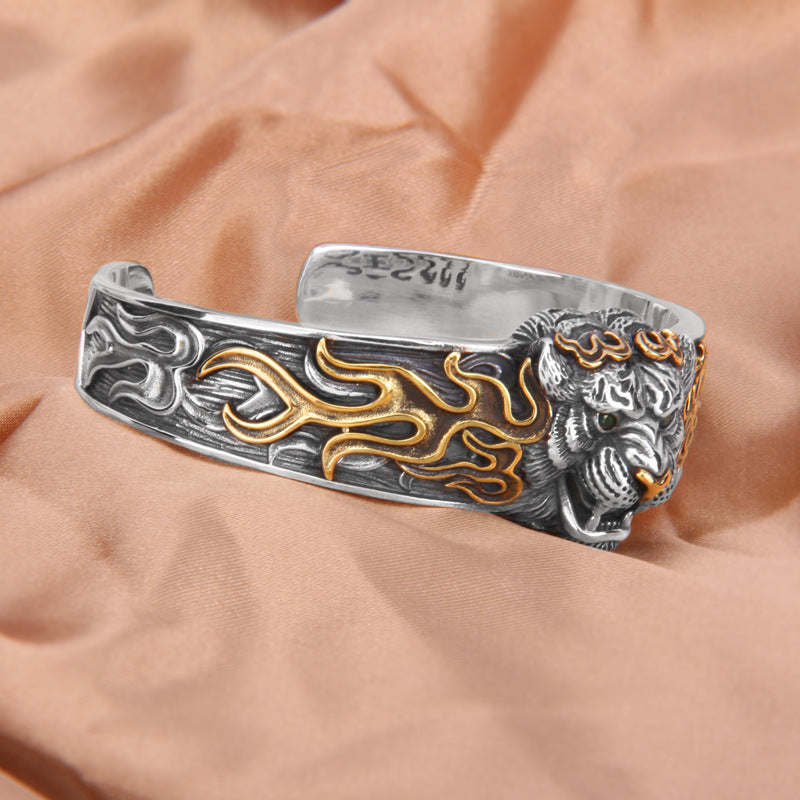 Buddha Stones 925 Sterling Silver Chinese Zodiac Tiger Keep Away Evil Spirits Bracelet Bangle - image 3