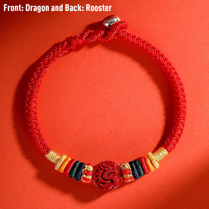 Buddha Stones Year of the Dragon 925 Sterling Silver Chinese Zodiac Cinnabar Auspicious Matches Blessing Bracelet - image 1