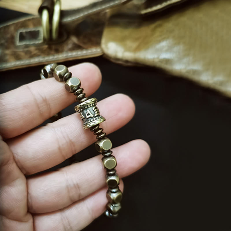 Buddha Stones Tibetan Om Mani Padme Hum Carved Copper Brass Amulet Focus Bracelet - image 12