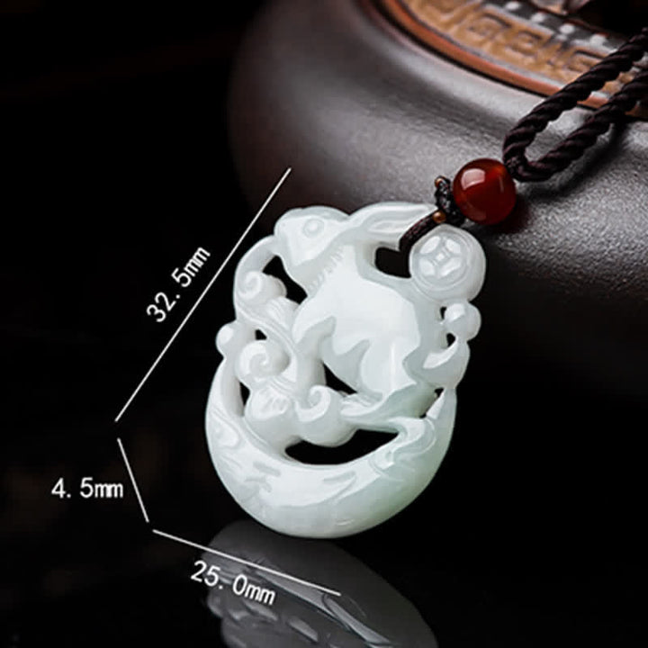Year of the Rabbit White Jade Crescent Moon Protection Necklace Pendant - image 6
