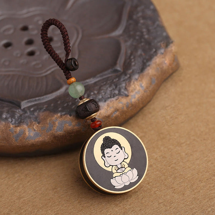Buddha Stones Ebony Wood Rosewood Buddha Avalokitesvara Om Mani Padme Hum Balance Car Key Chain Decoration - image 2