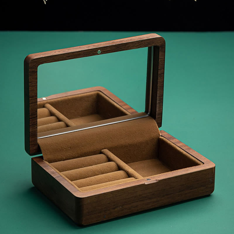 Vintage Handmade Black Walnut Wood Jewelry Storage Box With Mirror - image 6