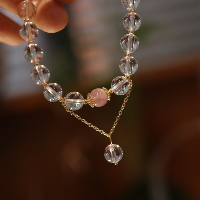 Buddha Stones Natural Silver Sheen Obsidian Pink Crystal White Crystal Protection Yin Yang Color Couple Bracelet - image 4