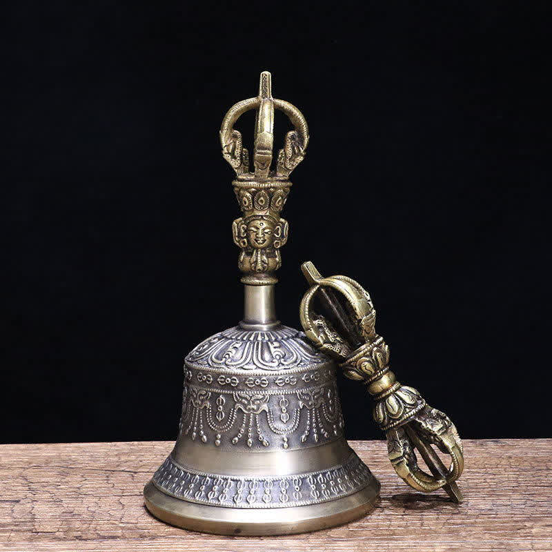 Buddha Stones Tibetan Meditation Bell and Vajra Dorje Copper Enlightenment Decoration Set - image 4