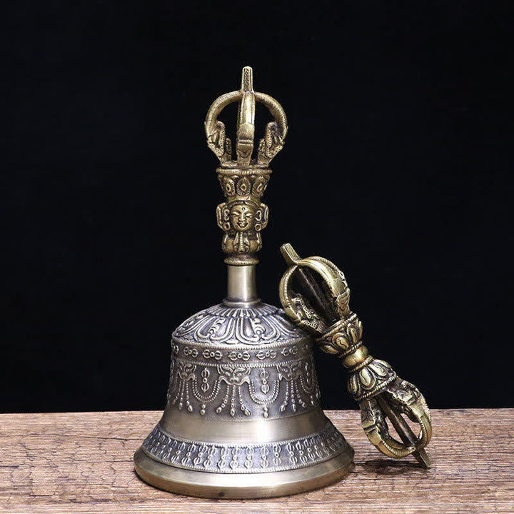 Buddha Stones Tibetan Meditation Bell and Vajra Dorje Copper Enlightenment Decoration Set - image 4