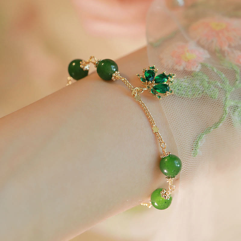 Buddha Stones 14k Gold Plated Green Chalcedony Maple Leaf Courage Strength Bracelet - image 2