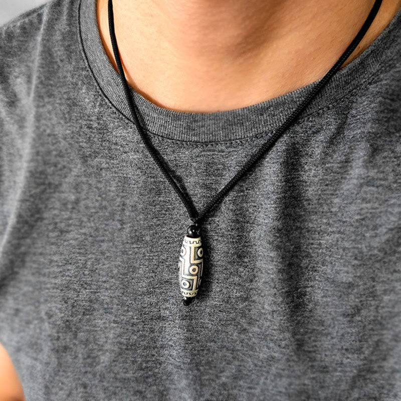 Buddha Stones Tibet Nine-Eye Dzi Bead Pattern Copper Auspicious Clouds Wealth Necklace Pendant - image 2