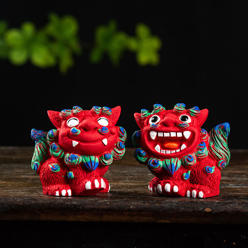 Buddha Stones Small Pair of Lion Fu Foo Dogs Ward Off Evil Protection Home Resin Decoration - image 7