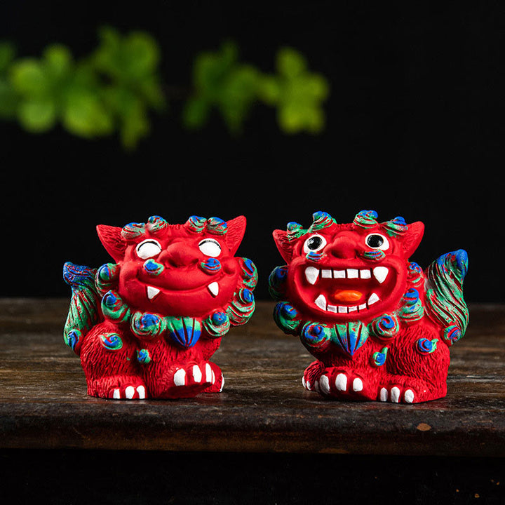 Buddha Stones Small Pair of Lion Fu Foo Dogs Ward Off Evil Protection Home Resin Decoration - image 7