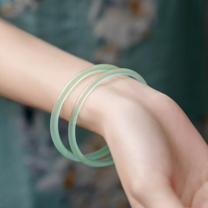 Buddha Stones Natural Green Chalcedony Strength Courage Cuff Bangle Bracelet - image 2