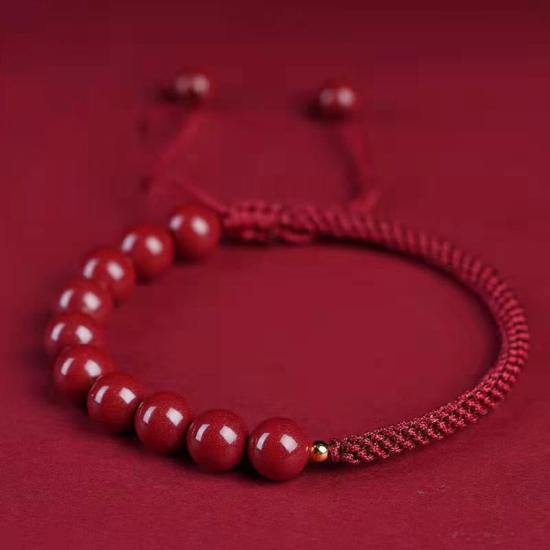 Buddha Stones Natural Cinnabar King Kong Knot Blessing String Bracelet - Cinnabar Dark Red String - 8mm - image 13