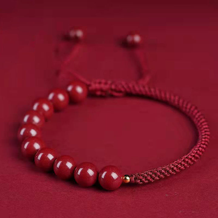 Buddha Stones Natural Cinnabar King Kong Knot Blessing String Bracelet - Cinnabar Dark Red String - 8mm - image 13