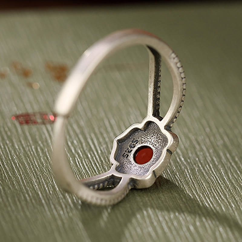 Buddha Stones 925 Sterling Silver Red Agate Bead Logical Thinking Ring - image 6