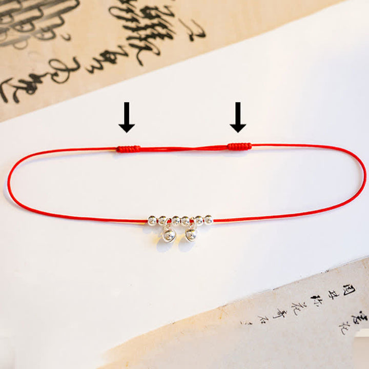 Buddha Stones 925 Sterling Silver Red String Braid Bell Charm Anklet - image 10