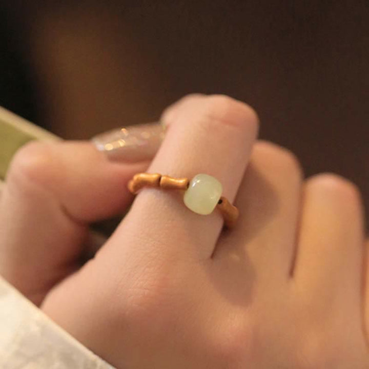 Buddha Stones Hetian Jade Beaded Bamboo Prosperity Luck Ring - image 4
