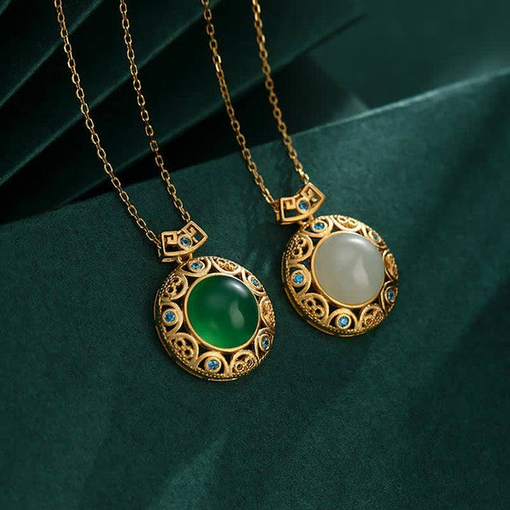 925 Sterling Silver Green Chalcedony Hetian White Jade Strength Necklace Pendant - image 2