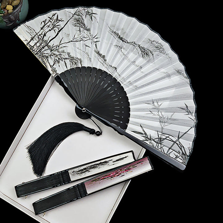 Buddha Stones Vintage Bamboo Peony Butterfly Lotus Handheld Silk Folding Fan With Bamboo Frames - image 2