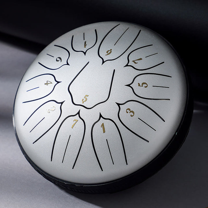 Buddha Stones Steel Tongue Drum Sound Healing Meditation Yoga Lotus Drum Kit 11 Note 6 Inch - Silver - image 15