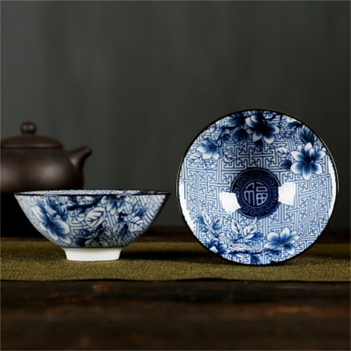 Buddha Stones Flowers Fu Character Mountains Lotus Cherry Blossoms Ceramic Teacup Kung Fu Tea Cup - Dark Blue Flower Fu Character 8.5cm*4cm*90ml - image 40