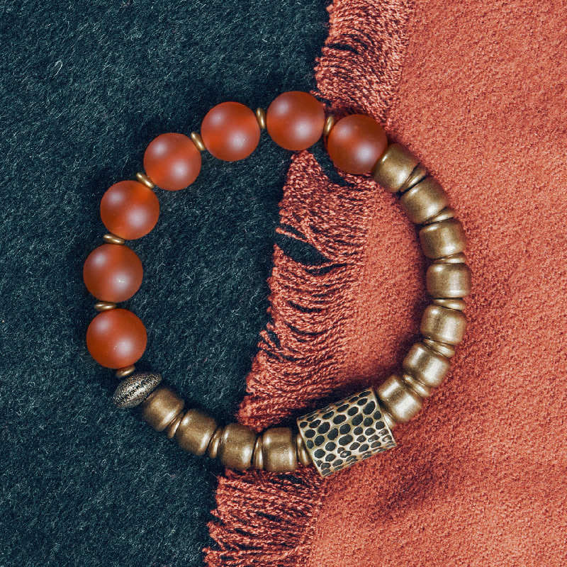Buddha Stones Tibetan Red Agate Green Agate Copper Confidence Fortune Bracelet - Red Agate - 18cm - image 0