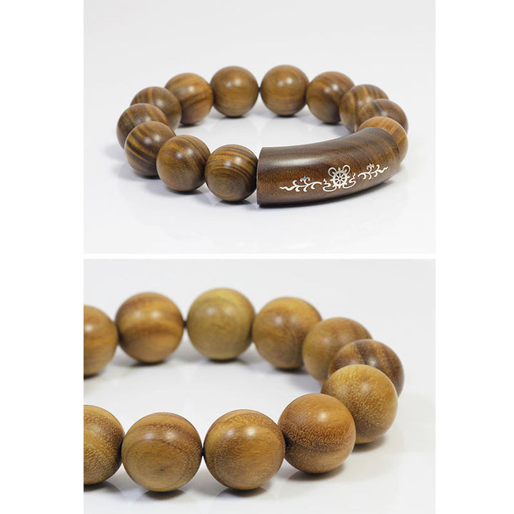 Buddha Stones 999 Sterling Silver Green Sandalwood Om Mani Padme Hum Dragon Phoenix Dharmachakra Inlaid Peace Bracelet - image 16