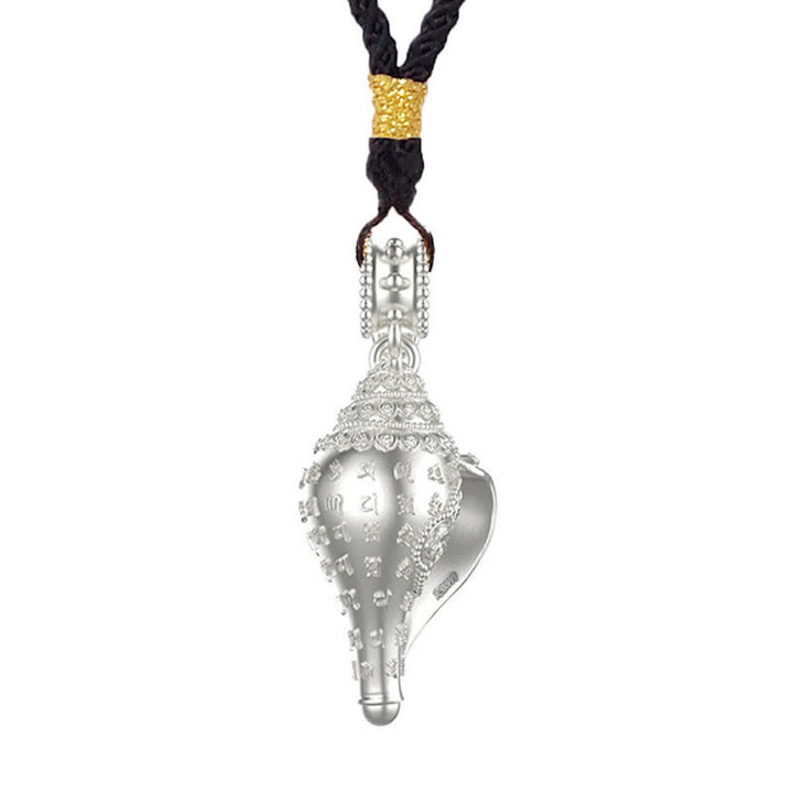 Buddha Stones 999 Sterling Silver Shankha Conch Shell Seashell Lucky Necklace Pendant - Silver-String - image 2