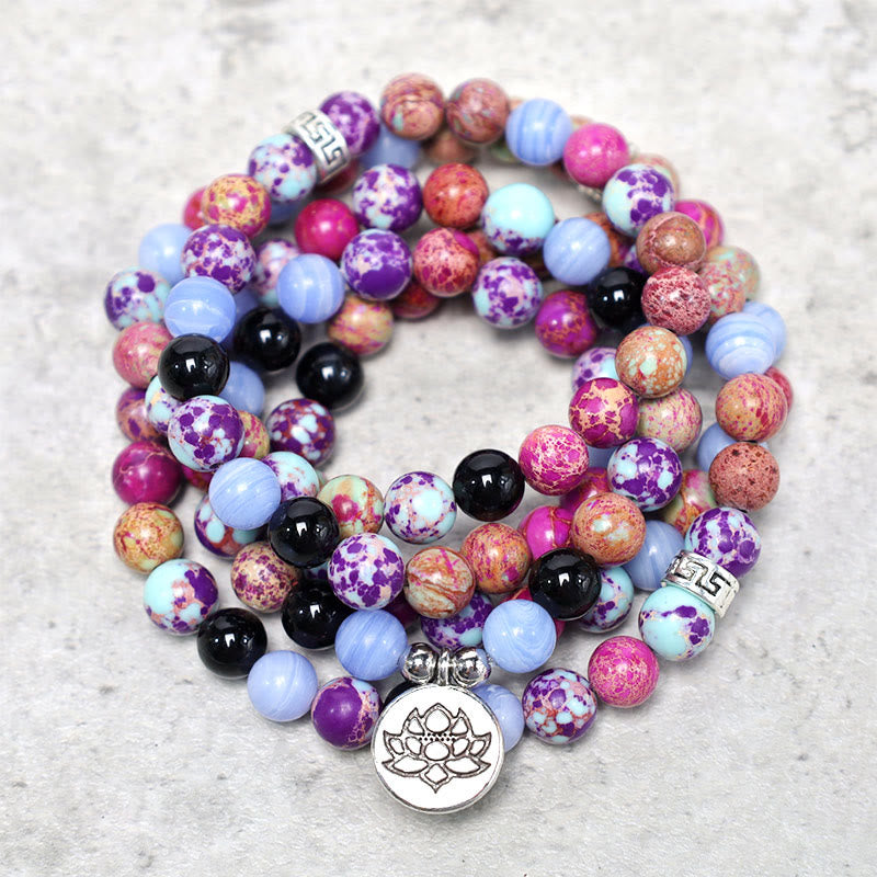 Buddha Stones Natural Purple Miano Real Stone Lotus Mala - image 0