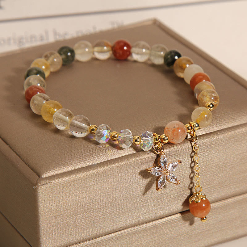Buddha Stones Multicolored Rutilated Quartz Auspiciousness Zircon Flower Bracelet - image 3