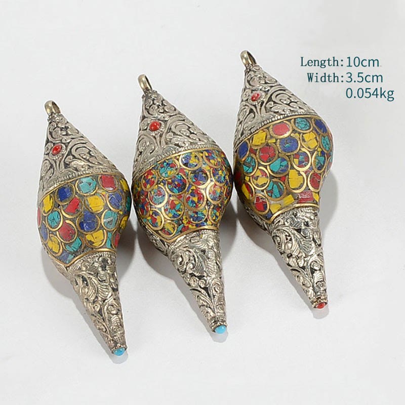 Tibetan Handmade Natural Shankha Colorful Conch Shell Seashell Wealth Home Decoration - Large 15.5*6.5cm - image 2