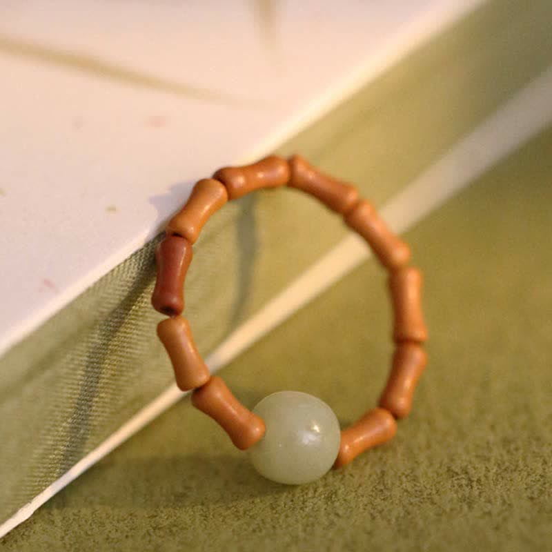 Buddha Stones Hetian Jade Beaded Bamboo Prosperity Luck Ring - image 1