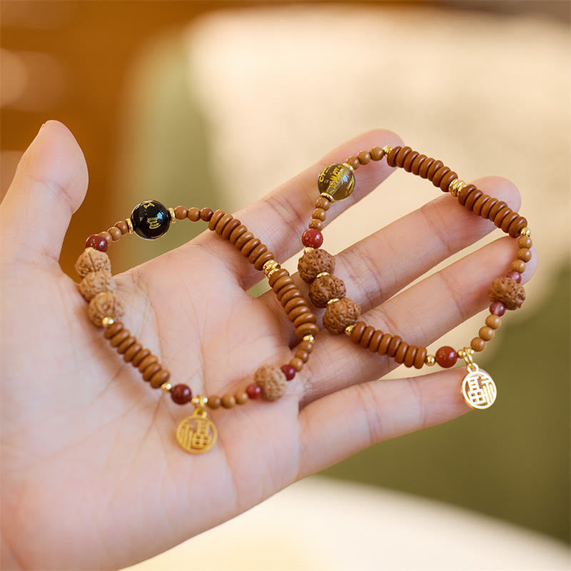 Buddha Stones Tibetan Bodhi Seed Black Onyx Smoky Quartz Om Mani Padme Hum Fu Character Wealth Bracelet - image 0