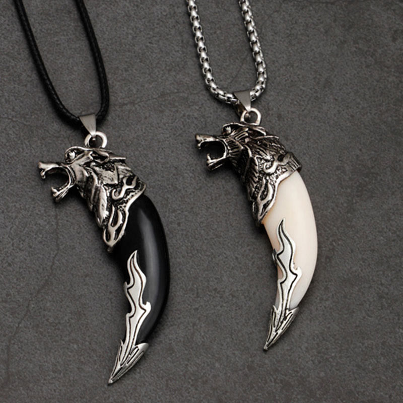 Buddha Stones Imitation Wolf Tooth Titanium Steel Balance Necklace Pendant - image 1