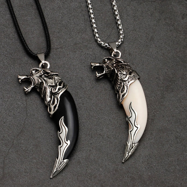 Buddha Stones Imitation Wolf Tooth Titanium Steel Balance Necklace Pendant - image 1