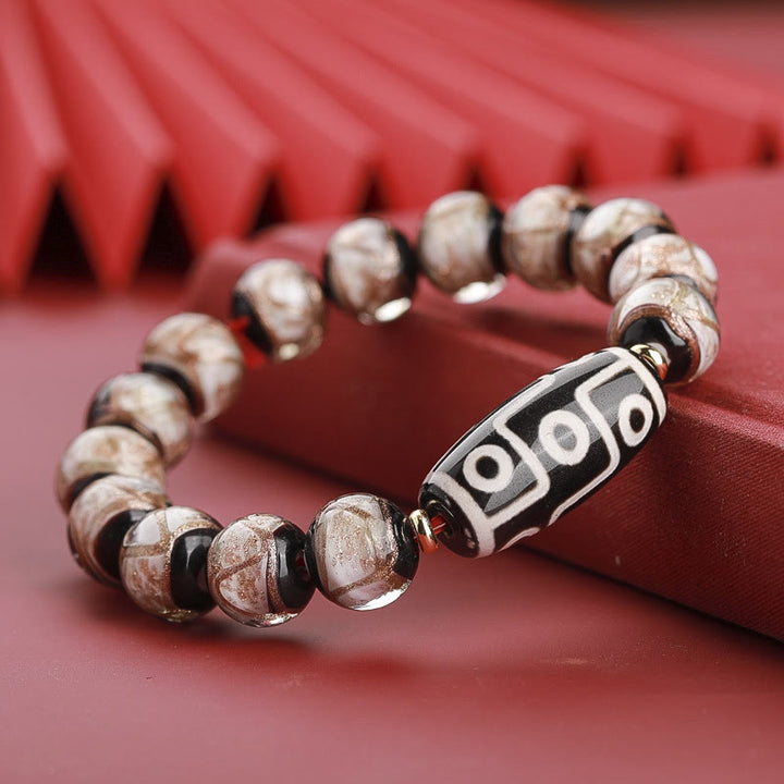 Buddha Stones Tibetan Nine-Eye Dzi Bead Three-eyed Dzi Bead Liuli Glass Bead Wealth Bracelet - Nine-Eye Dzi Bead - White Liuli Glass Bead - 14mm - image 4