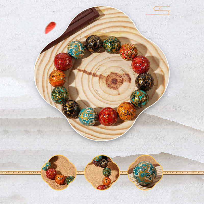 Buddha Stones Natural Multicolored Lacquer Beads Calm Bracelet - image 5