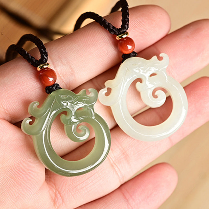 Buddha Stones White Jade Cyan Jade Dragon Protection Necklace String Pendant - image 8