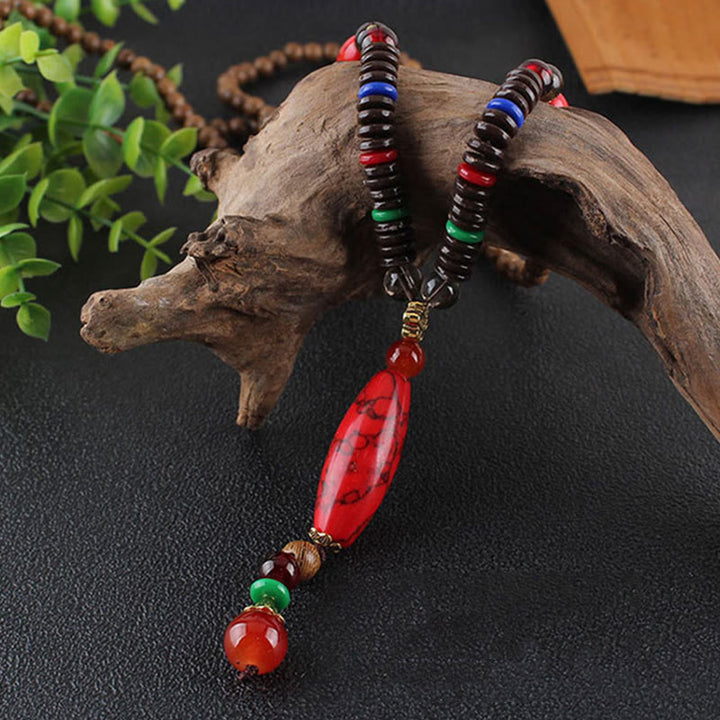 Buddha Stones Wenge Wood Turquoise Stone Protection Calm Necklace Pendant - image 7