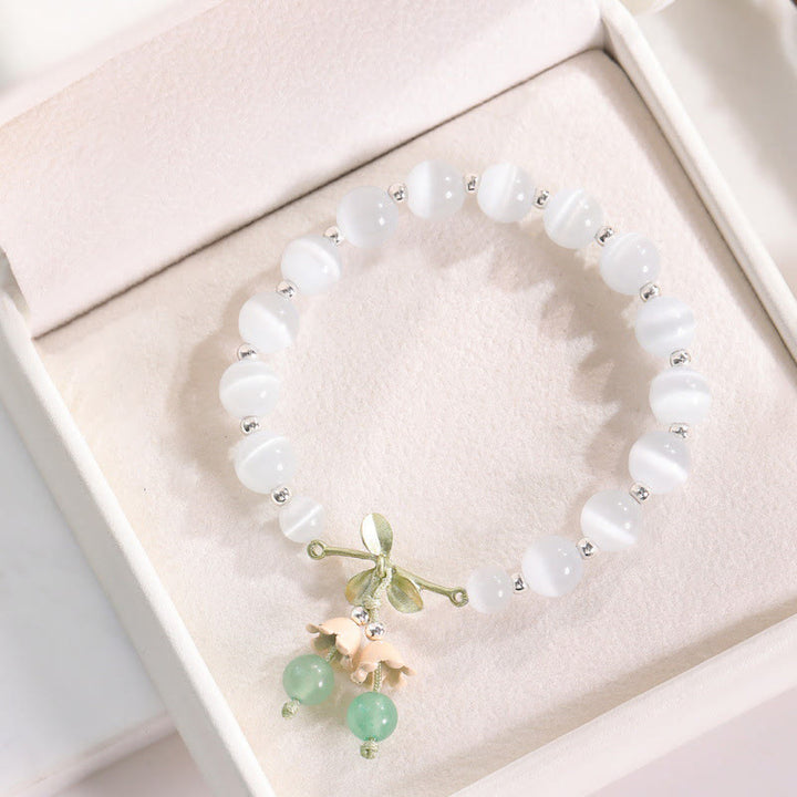 Buddha Stones Cat's Eye Green Aventurine Blue Chalcedony Pink Crystal Peace Orchid Charm Bracelet - Cat's Eye&Green Aventurine - image 0