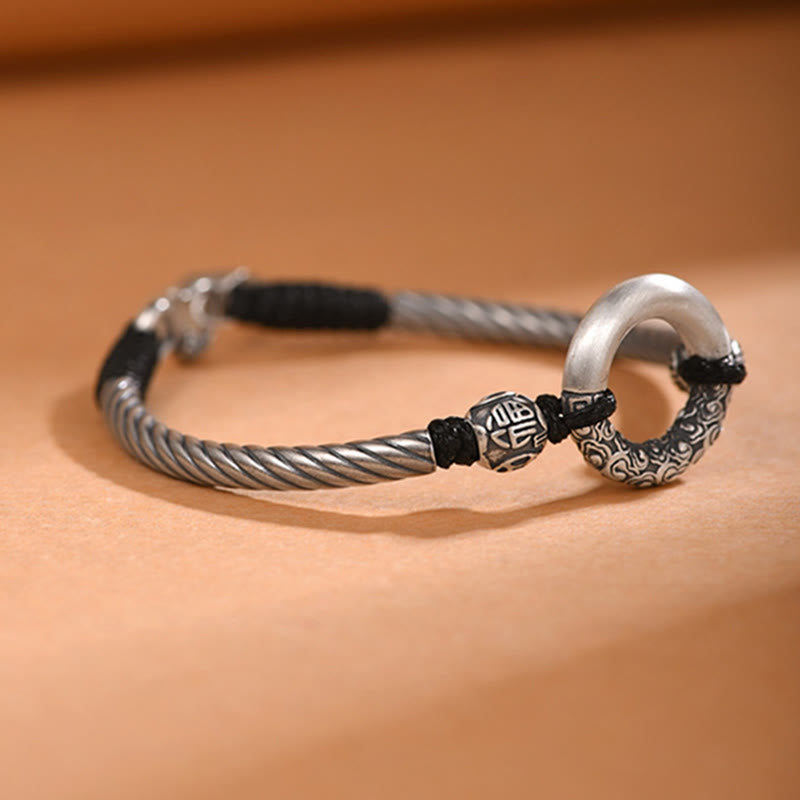 Buddha Stones 999 Sterling Silver Fu Character Peace Buckle Copper Coin Auspicious Clouds Fortune Bracelet - image 7