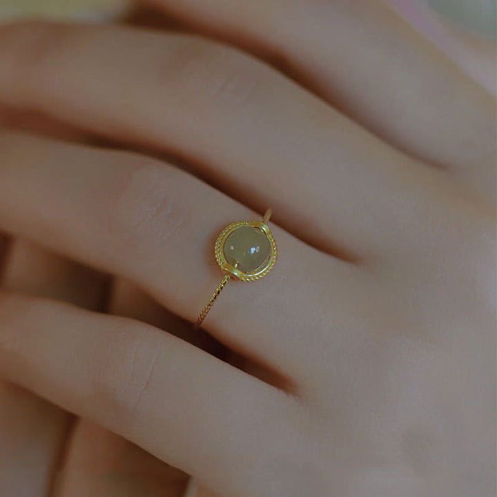 Buddha Stones 14K Gold Plated Round Jade Luck Prosperity Adjustable Ring - image 7